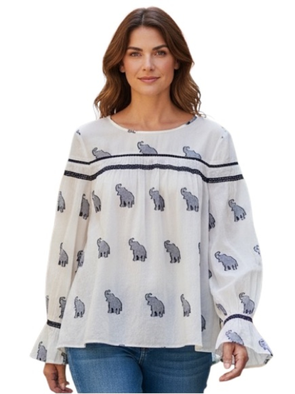 CROWN & IVY Elephant Print Blouse - Size L
